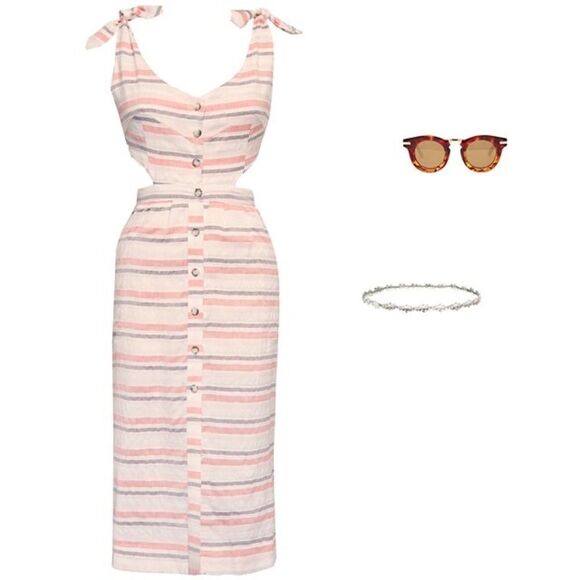 NWT Reformation Gisela Midi White Pink Dress Stripes Linen Size 2 - Picture 3 of 10